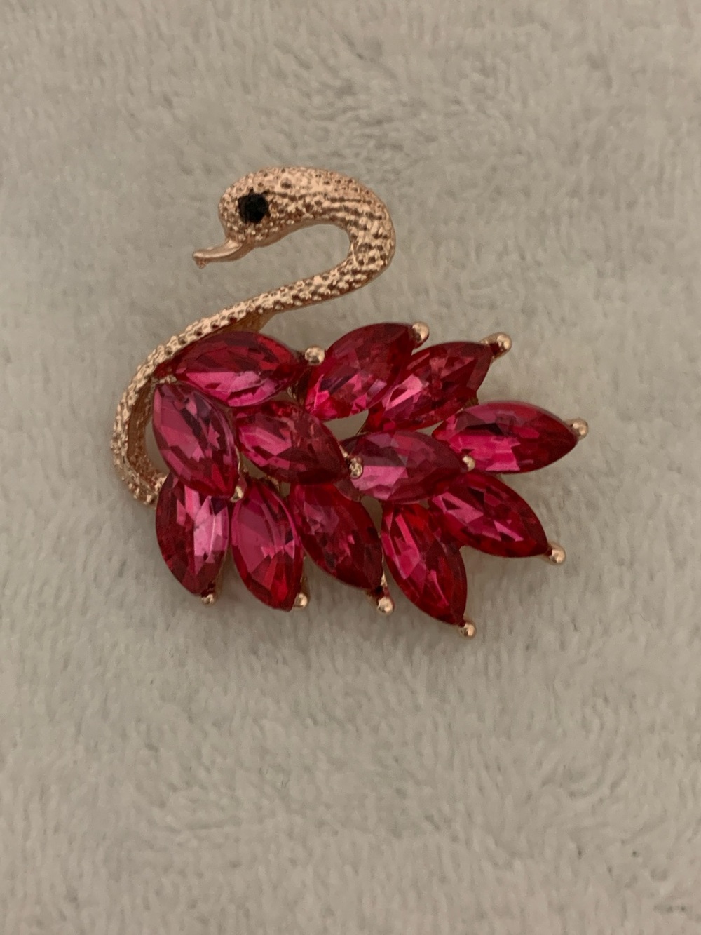 Pink Crystal Swan Brooch in Rose Gold Tone